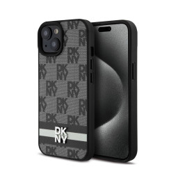 Накладка DKNY для iPhone 15 PU Checkered Printed stripes Metal logo Black купить в Уфе