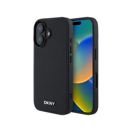 Накладка DKNY для iPhone 16 PU Grained leather Metal logo Black (MagSafe) купить в Уфе