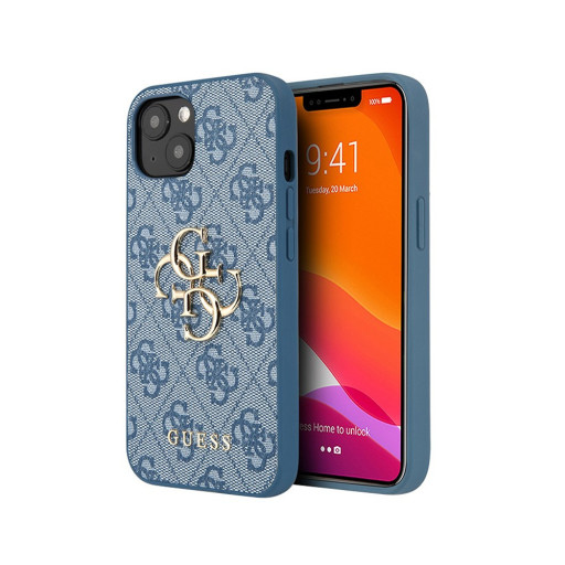 Накладка Guess для iPhone 13 PU 4G Big metal logo Blue