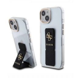 Накладка Guess для iPhone 15 GripStand PC/TPU with Saffiano & 4G Big metal logo Clear/Blk купить в Уфе