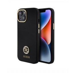 Накладка Guess для iPhone 15 Liquid silicone with 4G Diamond metal logo Black купить в Уфе
