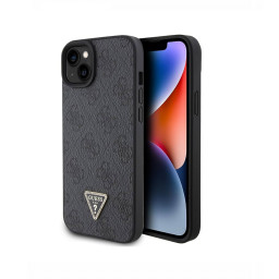 Накладка Guess для iPhone 15 PU 4G Triangle Diamond metal logo Black купить в Уфе