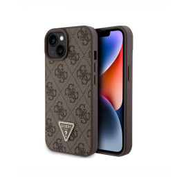 Накладка Guess для iPhone 15 PU 4G Triangle Diamond metal logo Brown купить в Уфе