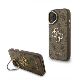 Накладка Guess для iPhone 16 PU 4G Big metal logo and Camera Stand Brown купить в Уфе