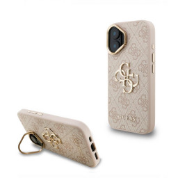 Накладка Guess для iPhone 16 PU 4G Big metal logo and Camera Stand Pink купить в Уфе