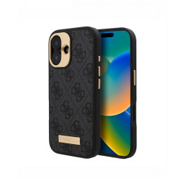 Накладка Guess для iPhone 16 PU 4G Plate metal logo Black (MagSafe) купить в Уфе