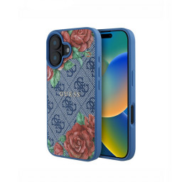 Накладка Guess для iPhone 16 PU Flowers Roses Blue (MagSafe) купить в Уфе