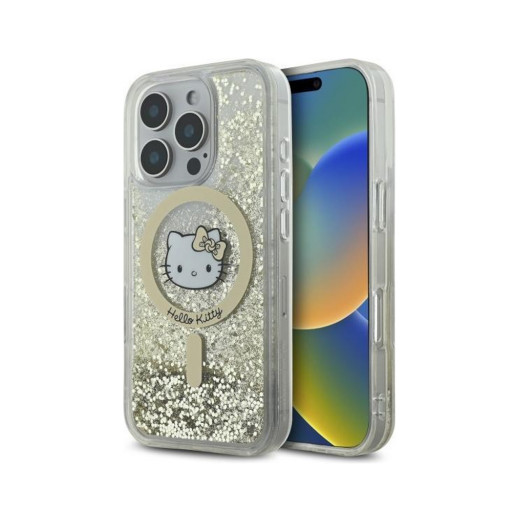 Накладка Hello Kitty для iPhone 16 Pro Liquid Glitter Gold Fever White