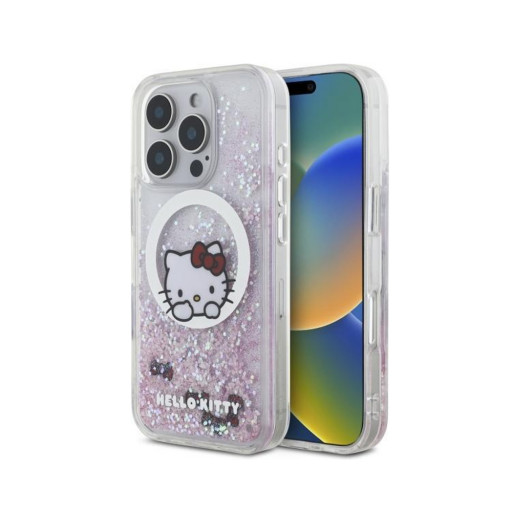 Накладка Hello Kitty для iPhone 16 Pro Liquid Glitter Sweet Kitty Bows White