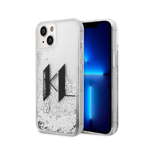 Накладка Lagerfeld для iPhone 13 Liquid Glitter Big KL logo Silver