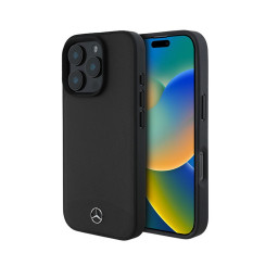 Накладка Mercedes для iPhone 16 Pro Leather Textured and Smooth Metal logo Black (MagSafe) купить в Уфе