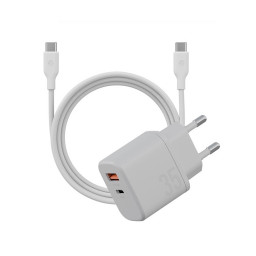 Сетевое зарядное устройство EnergEA Bazic Velox Kit GaN35, USB-C+USB-A+Weave USB-C to C 1.5m Vanilla купить в Уфе