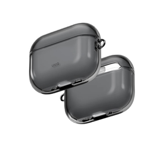 Чехол Uniq для Airpods Pro 3 Glase TPU case with carabin Glossy Smoke