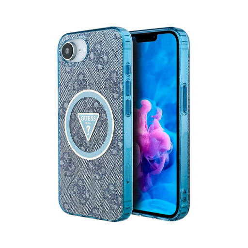 Накладка Guess для iPhone 16E PC/TPU 4G Glitter Triangle logo Hard Blue (MagSafe)