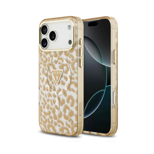 Накладка Guess для iPhone 17 Pro Max IML Leopard Metal Cam Glitter Brown (MagSafe)