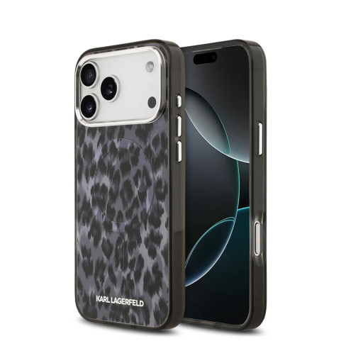 Накладка Lagerfeld для iPhone 17 Pro Max IML Leopard Metal camera Black (MagSafe)
