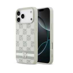 Накладка DKNY для iPhone 17 Pro Max PU Checkered Printed stripes Metal logo Beige купить в Уфе