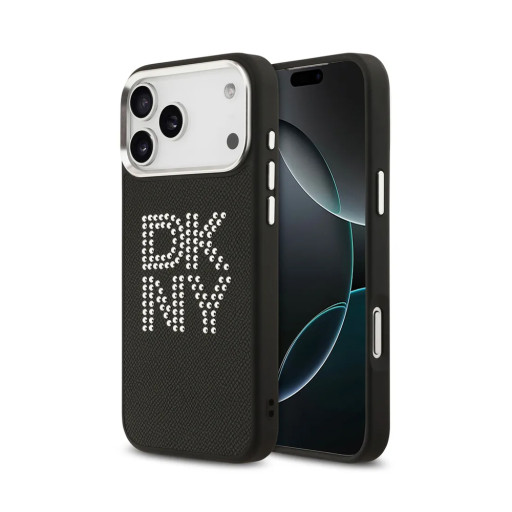 Накладка DKNY для iPhone 17 Pro Max PU Metal Studs Stack logo & Camera Black