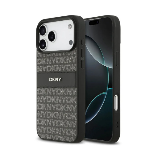 Накладка DKNY для iPhone 17 Pro Max PU Repeat texture Tonal stripe Metal logo Black