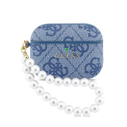 Чехол Guess для Airpods Pro 3 PU leather 4G with Classic metal logo and Pearl hand strap Blue купить в Уфе