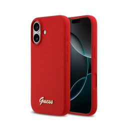 Накладка Guess для iPhone 17 Liquid silicone Gold metal logo Magenta (MagSafe) купить в Уфе