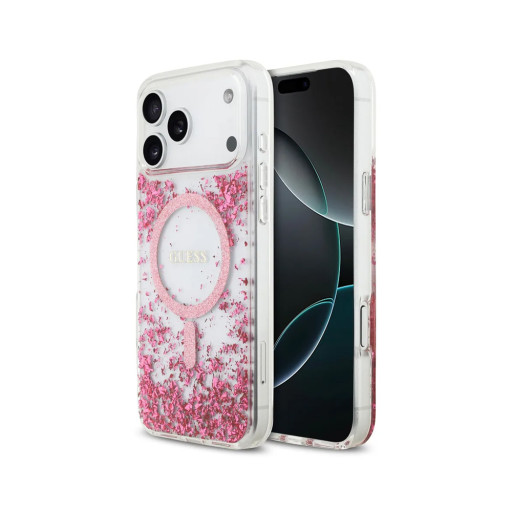 Накладка Guess для iPhone 17 Pro IML Epoxy Metal Foil and Glitters Pink (MagSafe)