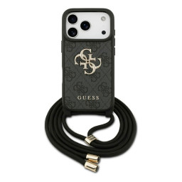 Накладка Guess для iPhone 17 Pro Crossbody PU 4G Big metal logo + Nylon Cord Black купить в Уфе
