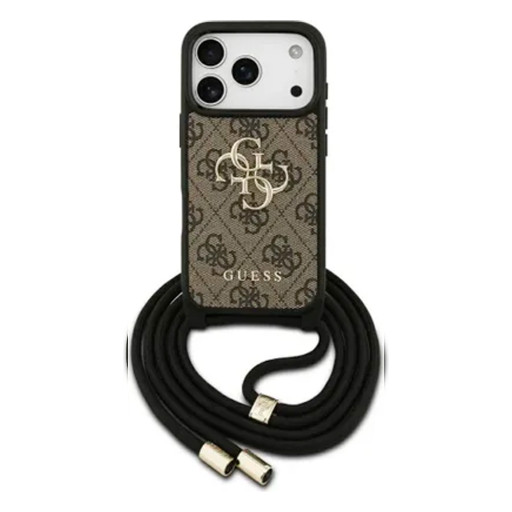 Накладка Guess для iPhone 17 Pro Crossbody PU 4G Big metal logo + Nylon Cord Brown