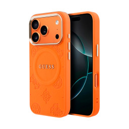 Накладка Guess для iPhone 17 Pro PU Saffiano Peony Metal logo Gold camera Orange (MagSafe) купить в Уфе