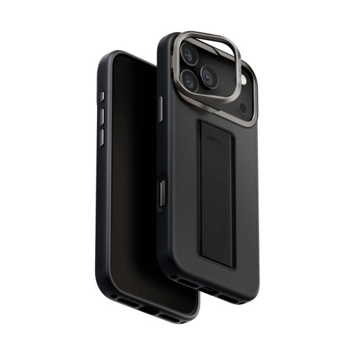 Накладка Uniq для iPhone 17 Pro Max Heldro PRO Leatherette + FlexGrip & Camera stand Black (MagSafe)