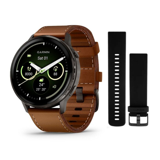 Garmin Venu 4 45mm Slate Black Leather Brown