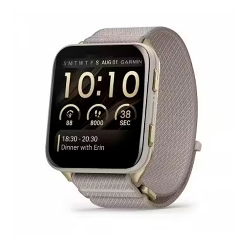 Garmin Venu X1 Soft Gold with Titanium Caseback and French Grey Nylon Band