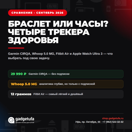 Garmin CIRQA, Whoop, Fitbit Air и Apple Watch Ultra: какой трекер здоровья выбрать